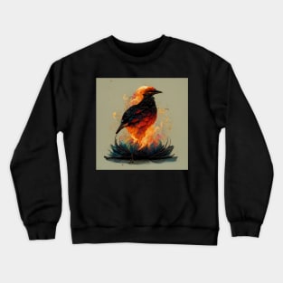 Flame burning bird standing on a blue fire lotus Crewneck Sweatshirt